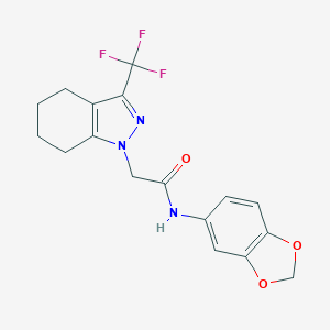 molecular formula C17H16F3N3O3 B258276 N-(1,3-benzodioxol-5-yl)-2-[3-(trifluoromethyl)-4,5,6,7-tetrahydro-1H-indazol-1-yl]acetamide 