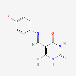 molecular formula C11H8FN3O2S B2582763 5-{[(4-fluorophenyl)amino]methylidene}-2-sulfanylidene-1,3-diazinane-4,6-dione CAS No. 710295-29-7