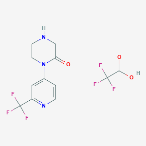 molecular formula C12H11F6N3O3 B2582782 1-[2-(Trifluoromethyl)pyridin-4-yl]piperazin-2-one; trifluoroacetic acid CAS No. 2379947-16-5