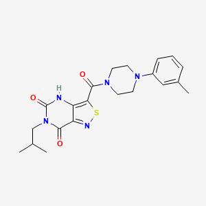 molecular formula C21H25N5O3S B2582908 3-[4-(3-methylphenyl)piperazine-1-carbonyl]-6-(2-methylpropyl)-4H,5H,6H,7H-[1,2]thiazolo[4,3-d]pyrimidine-5,7-dione CAS No. 1251630-31-5