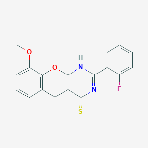 molecular formula C18H13FN2O2S B2582912 2-(2-fluorophenyl)-9-methoxy-3H,4H,5H-chromeno[2,3-d]pyrimidine-4-thione CAS No. 866807-93-4