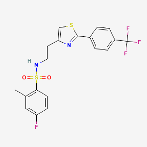 molecular formula C19H16F4N2O2S2 B2582922 4-fluoro-2-methyl-N-(2-(2-(4-(trifluoromethyl)phenyl)thiazol-4-yl)ethyl)benzenesulfonamide CAS No. 896607-88-8