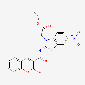 molecular formula C21H15N3O7S B2582925 ethyl 2-[(2Z)-6-nitro-2-[(2-oxo-2H-chromene-3-carbonyl)imino]-2,3-dihydro-1,3-benzothiazol-3-yl]acetate CAS No. 865247-26-3