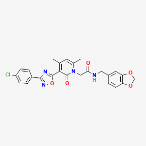 molecular formula C25H21ClN4O5 B2582946 N-[(2H-1,3-benzodioxol-5-yl)methyl]-2-{3-[3-(4-chlorophenyl)-1,2,4-oxadiazol-5-yl]-4,6-dimethyl-2-oxo-1,2-dihydropyridin-1-yl}acetamide CAS No. 946237-03-2