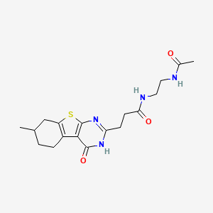 molecular formula C18H24N4O3S B2582948 N-(2-acetamidoethyl)-3-(7-methyl-4-oxo-3,4,5,6,7,8-hexahydrobenzo[4,5]thieno[2,3-d]pyrimidin-2-yl)propanamide CAS No. 950414-05-8