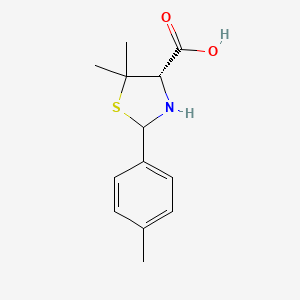 molecular formula C13H17NO2S B2582975 5,5-dimethyl-2-(4-methylphenyl)-1,3-thiazolane-4-carboxylic acid CAS No. 312700-05-3