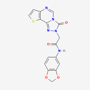 molecular formula C16H11N5O4S B2583041 N-(2H-1,3-benzodioxol-5-yl)-2-{5-oxo-12-thia-3,4,6,8-tetraazatricyclo[7.3.0.0^{2,6}]dodeca-1(9),2,7,10-tetraen-4-yl}acetamide CAS No. 1030129-93-1