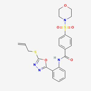 molecular formula C22H22N4O5S2 B2583043 4-(morpholin-4-ylsulfonyl)-N-{2-[5-(prop-2-en-1-ylsulfanyl)-1,3,4-oxadiazol-2-yl]phenyl}benzamide CAS No. 923193-13-9