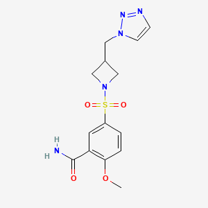 molecular formula C14H17N5O4S B2583057 2-methoxy-5-({3-[(1H-1,2,3-triazol-1-yl)methyl]azetidin-1-yl}sulfonyl)benzamide CAS No. 2309259-73-0
