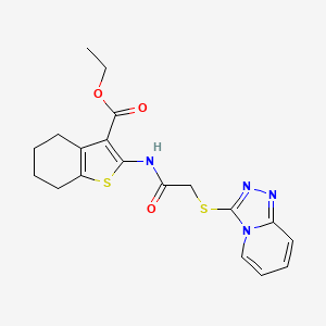 molecular formula C19H20N4O3S2 B2583066 Ethyl 2-(2-([1,2,4]triazolo[4,3-a]pyridin-3-ylthio)acetamido)-4,5,6,7-tetrahydrobenzo[b]thiophene-3-carboxylate CAS No. 307512-37-4