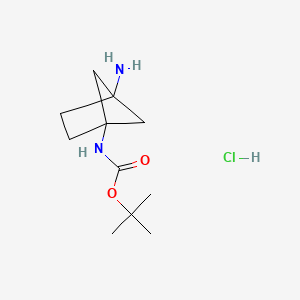 molecular formula C11H21ClN2O2 B2583067 Tert-butyl (4-aminobicyclo[2.1.1]hexan-1-yl)carbamate hydrochloride CAS No. 1461705-62-3