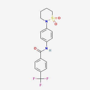 molecular formula C18H17F3N2O3S B2583080 N-[4-(1,1-dioxo-1lambda6,2-thiazinan-2-yl)phenyl]-4-(trifluoromethyl)benzamide CAS No. 899731-87-4