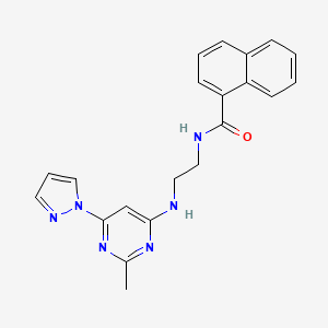 molecular formula C21H20N6O B2583111 N-(2-((2-methyl-6-(1H-pyrazol-1-yl)pyrimidin-4-yl)amino)ethyl)-1-naphthamide CAS No. 1170115-87-3