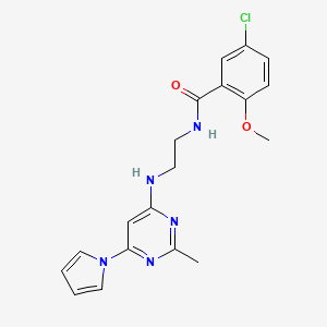 molecular formula C19H20ClN5O2 B2583136 5-chloro-2-methoxy-N-(2-((2-methyl-6-(1H-pyrrol-1-yl)pyrimidin-4-yl)amino)ethyl)benzamide CAS No. 1421482-98-5
