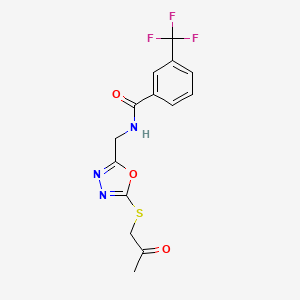 molecular formula C14H12F3N3O3S B2583152 N-({5-[(2-oxopropyl)sulfanyl]-1,3,4-oxadiazol-2-yl}methyl)-3-(trifluoromethyl)benzamide CAS No. 941899-08-7