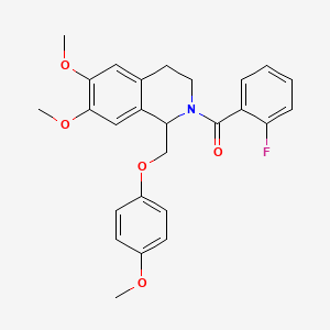 molecular formula C26H26FNO5 B2583214 (6,7-dimethoxy-1-((4-methoxyphenoxy)methyl)-3,4-dihydroisoquinolin-2(1H)-yl)(2-fluorophenyl)methanone CAS No. 486427-41-2
