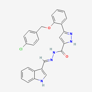 (E)-N'-((1H-indol-3-yl)methylene)-3-(2-((4-chlorobenzyl)oxy)phenyl)-1H-pyrazole-5-carbohydrazide