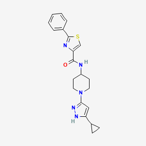 molecular formula C21H23N5OS B2583305 N-[1-(5-cyclopropyl-1H-pyrazol-3-yl)piperidin-4-yl]-2-phenyl-1,3-thiazole-4-carboxamide CAS No. 2034209-98-6