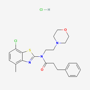 molecular formula C23H27Cl2N3O2S B2583426 N-(7-CHLORO-4-METHYL-1,3-BENZOTHIAZOL-2-YL)-N-[2-(MORPHOLIN-4-YL)ETHYL]-3-PHENYLPROPANAMIDE HYDROCHLORIDE CAS No. 1327520-07-9