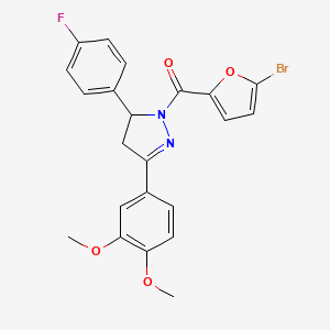 molecular formula C22H18BrFN2O4 B2583441 1-(5-bromofuran-2-carbonyl)-3-(3,4-dimethoxyphenyl)-5-(4-fluorophenyl)-4,5-dihydro-1H-pyrazole CAS No. 402950-79-2
