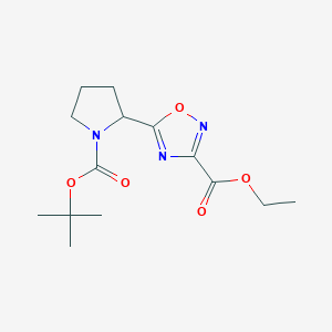 molecular formula C14H21N3O5 B2583457 Ethyl 5-{1-[(tert-butoxy)carbonyl]pyrrolidin-2-yl}-1,2,4-oxadiazole-3-carboxylate CAS No. 1803591-47-0