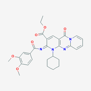 molecular formula C29H30N4O6 B2583460 ethyl 7-cyclohexyl-6-(3,4-dimethoxybenzoyl)imino-2-oxo-1,7,9-triazatricyclo[8.4.0.03,8]tetradeca-3(8),4,9,11,13-pentaene-5-carboxylate CAS No. 534579-51-6
