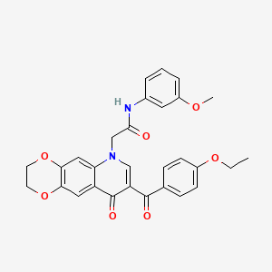 molecular formula C29H26N2O7 B2583524 2-[8-(4-ethoxybenzoyl)-9-oxo-2H,3H,6H,9H-[1,4]dioxino[2,3-g]quinolin-6-yl]-N-(3-methoxyphenyl)acetamide CAS No. 866345-27-9