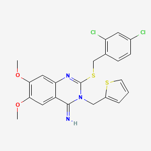 molecular formula C22H19Cl2N3O2S2 B2583580 2-{[(2,4-dichlorophenyl)methyl]sulfanyl}-6,7-dimethoxy-3-[(thiophen-2-yl)methyl]-3,4-dihydroquinazolin-4-imine CAS No. 478249-60-4