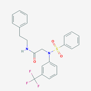 molecular formula C23H21F3N2O3S B258382 N-(2-phenylethyl)-N~2~-(phenylsulfonyl)-N~2~-[3-(trifluoromethyl)phenyl]glycinamide 