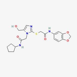 N-(benzo[d][1,3]dioxol-5-yl)-2-((1-(2-(cyclopentylamino)-2-oxoethyl)-5-(hydroxymethyl)-1H-imidazol-2-yl)thio)acetamide