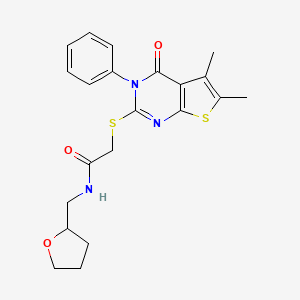 2-({5,6-dimethyl-4-oxo-3-phenyl-3H,4H-thieno[2,3-d]pyrimidin-2-yl}sulfanyl)-N-[(oxolan-2-yl)methyl]acetamide