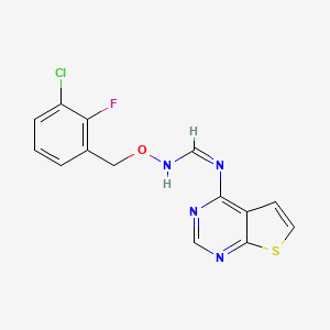 molecular formula C14H10ClFN4OS B2584105 N-[(3-chloro-2-fluorophenyl)methoxy]-N'-thieno[2,3-d]pyrimidin-4-ylmethanimidamide CAS No. 477846-35-8