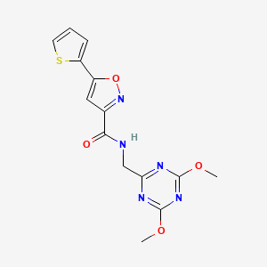 molecular formula C14H13N5O4S B2584127 N-((4,6-dimethoxy-1,3,5-triazin-2-yl)methyl)-5-(thiophen-2-yl)isoxazole-3-carboxamide CAS No. 2034575-40-9