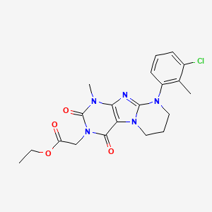 molecular formula C20H22ClN5O4 B2584195 ethyl 2-[9-(3-chloro-2-methylphenyl)-1-methyl-2,4-dioxo-1H,2H,3H,4H,6H,7H,8H,9H-pyrimido[1,2-g]purin-3-yl]acetate CAS No. 876900-34-4