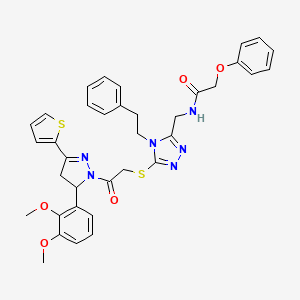 molecular formula C36H36N6O5S2 B2584202 N-((5-((2-(5-(2,3-dimethoxyphenyl)-3-(thiophen-2-yl)-4,5-dihydro-1H-pyrazol-1-yl)-2-oxoethyl)thio)-4-phenethyl-4H-1,2,4-triazol-3-yl)methyl)-2-phenoxyacetamide CAS No. 393783-85-2