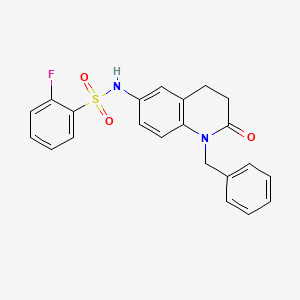 molecular formula C22H19FN2O3S B2584211 N-(1-benzyl-2-oxo-1,2,3,4-tetrahydroquinolin-6-yl)-2-fluorobenzene-1-sulfonamide CAS No. 946325-88-8