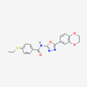 molecular formula C19H17N3O4S B2584393 N-[5-(2,3-dihydro-1,4-benzodioxin-6-yl)-1,3,4-oxadiazol-2-yl]-4-(ethylsulfanyl)benzamide CAS No. 886932-96-3
