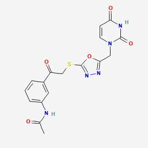 molecular formula C17H15N5O5S B2584414 N-(3-(2-((5-((2,4-dioxo-3,4-dihydropyrimidin-1(2H)-yl)methyl)-1,3,4-oxadiazol-2-yl)thio)acetyl)phenyl)acetamide CAS No. 1091461-05-0