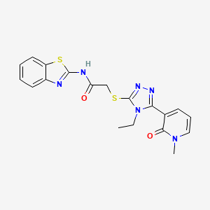 molecular formula C19H18N6O2S2 B2584457 N-(1,3-benzothiazol-2-yl)-2-{[4-ethyl-5-(1-methyl-2-oxo-1,2-dihydropyridin-3-yl)-4H-1,2,4-triazol-3-yl]sulfanyl}acetamide CAS No. 1105227-95-9