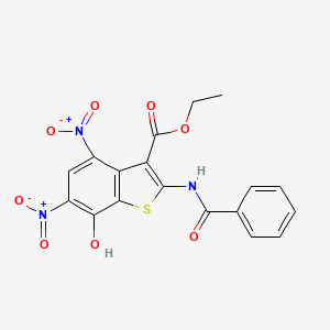 molecular formula C18H13N3O8S B2584485 Ethyl 7-hydroxy-4,6-dinitro-2-[(phenylcarbonyl)amino]-1-benzothiophene-3-carboxylate CAS No. 113408-06-3
