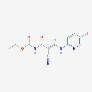 molecular formula C12H11IN4O3 B2584495 ethyl N-[(2E)-2-cyano-2-{[(5-iodopyridin-2-yl)amino]methylidene}acetyl]carbamate CAS No. 338401-04-0