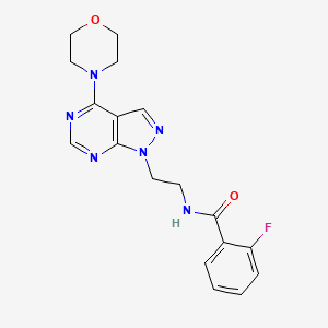 molecular formula C18H19FN6O2 B2584575 2-fluoro-N-(2-(4-morpholino-1H-pyrazolo[3,4-d]pyrimidin-1-yl)ethyl)benzamide CAS No. 1021122-74-6