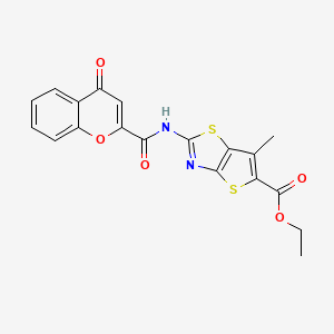 molecular formula C19H14N2O5S2 B2584605 ethyl 6-methyl-2-(4-oxo-4H-chromene-2-carboxamido)thieno[2,3-d]thiazole-5-carboxylate CAS No. 681163-16-6