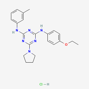 molecular formula C22H27ClN6O B2584624 N2-(4-ethoxyphenyl)-6-(pyrrolidin-1-yl)-N4-(m-tolyl)-1,3,5-triazine-2,4-diamine hydrochloride CAS No. 1179387-56-4