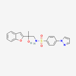 molecular formula C20H19N3O4S B2584692 N-(2-(benzofuran-2-yl)-2-hydroxypropyl)-4-(1H-pyrazol-1-yl)benzenesulfonamide CAS No. 2034601-42-6