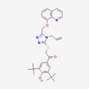 molecular formula C31H36N4O3S B2584747 1-(3,5-Ditert-butyl-4-hydroxyphenyl)-2-[[4-prop-2-enyl-5-(quinolin-8-yloxymethyl)-1,2,4-triazol-3-yl]sulfanyl]ethanone CAS No. 690249-79-7