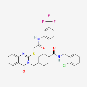 molecular formula C32H30ClF3N4O3S B2584806 N-[(2-chlorophenyl)methyl]-4-({4-oxo-2-[({[3-(trifluoromethyl)phenyl]carbamoyl}methyl)sulfanyl]-3,4-dihydroquinazolin-3-yl}methyl)cyclohexane-1-carboxamide CAS No. 422282-51-7