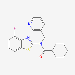 molecular formula C20H20FN3OS B2584818 N-(4-fluoro-1,3-benzothiazol-2-yl)-N-[(pyridin-3-yl)methyl]cyclohexanecarboxamide CAS No. 895012-50-7
