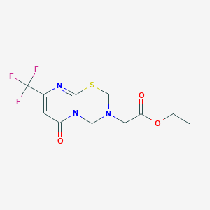 molecular formula C11H12F3N3O3S B2584855 Ethyl 2-(6-oxo-8-(trifluoromethyl)pyrimido[2,1-b][1,3,5]thiadiazin-3(2H,4H,6H)-yl)acetate CAS No. 1622837-13-1