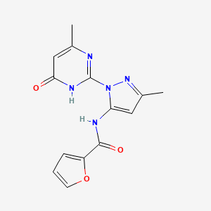 molecular formula C14H13N5O3 B2584887 N-(3-methyl-1-(4-methyl-6-oxo-1,6-dihydropyrimidin-2-yl)-1H-pyrazol-5-yl)furan-2-carboxamide CAS No. 1004154-61-3